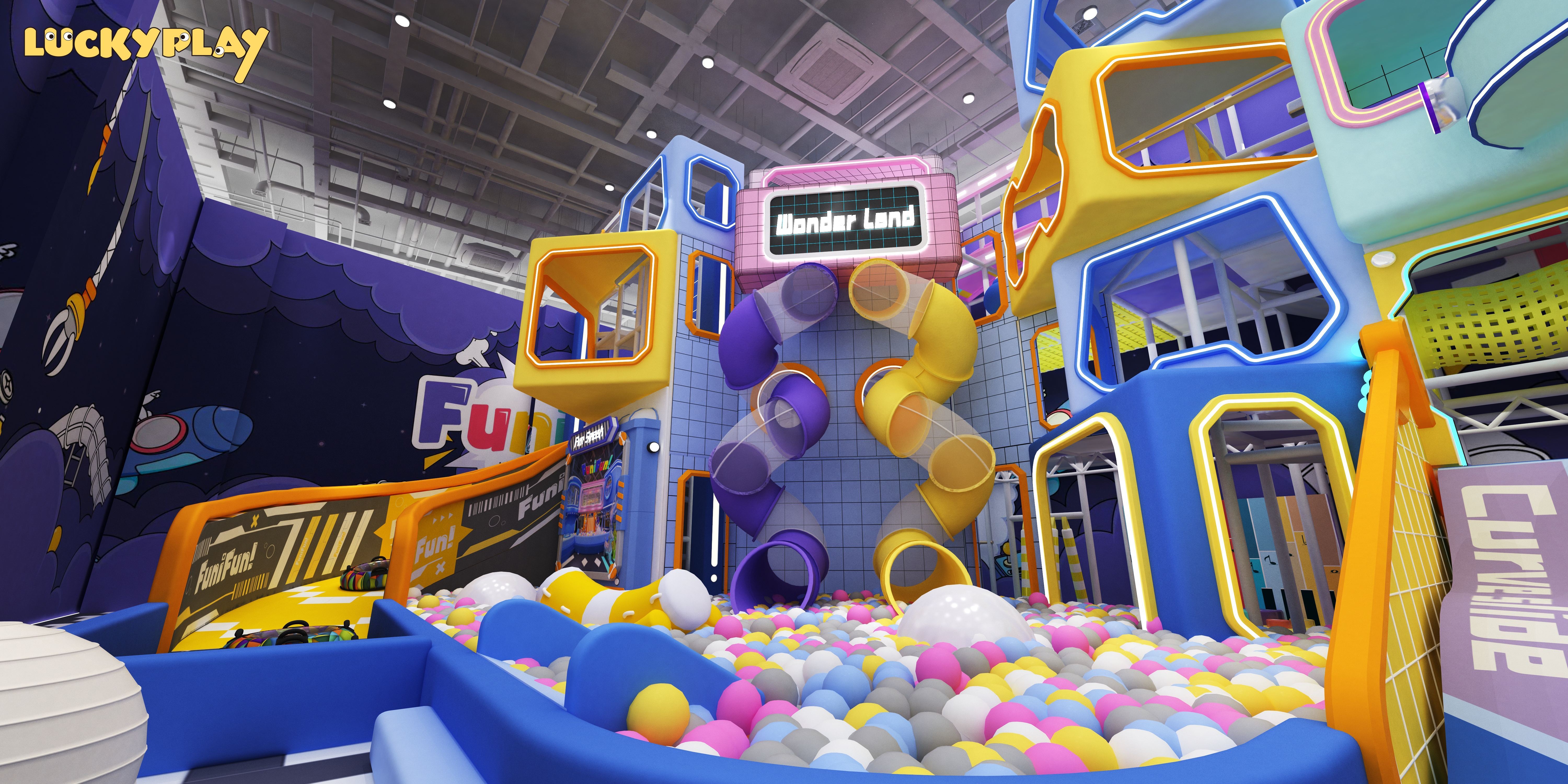 Adventure Indoor Playground with Double Spiral Slide and Rope Net Climbing Play Structure