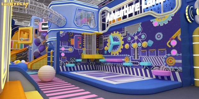 Adventure Indoor Playground with Double Spiral Slide and Rope Net Climbing Play Structure
