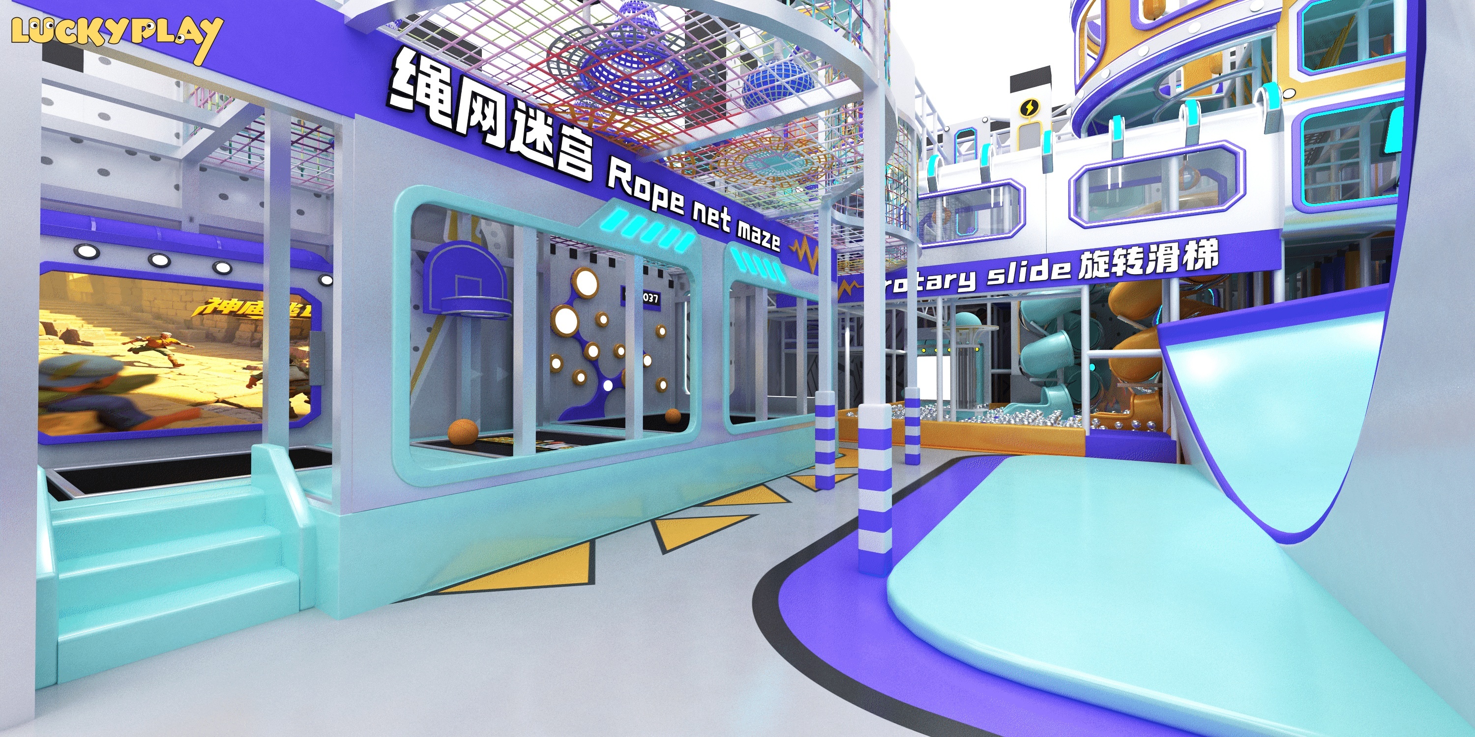Urban Sports Style Adventure Indoor Playground with High Rope Course and Climbing Challenges