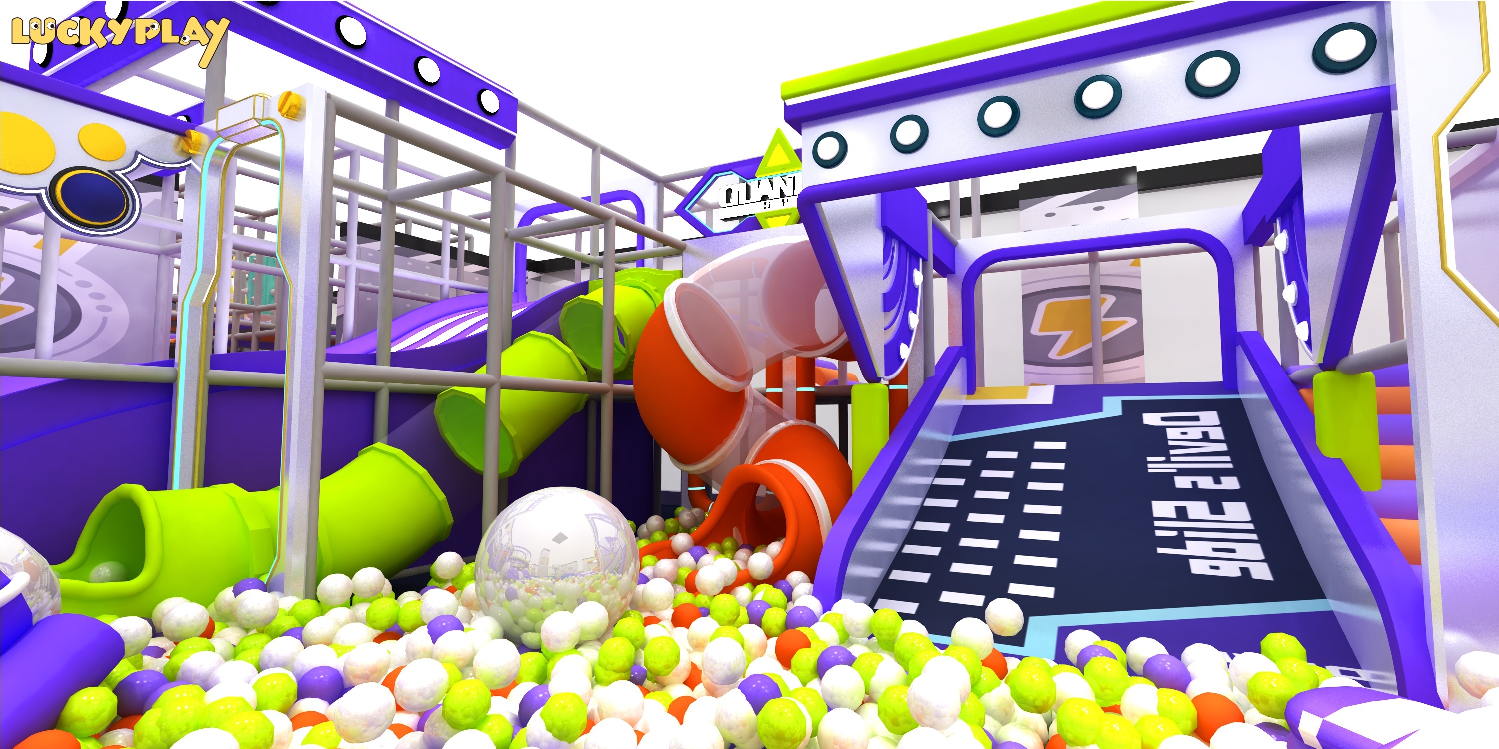 Quantum Energy Style Commercial Indoor Playground with Spiral Slides and Soft Play Zones