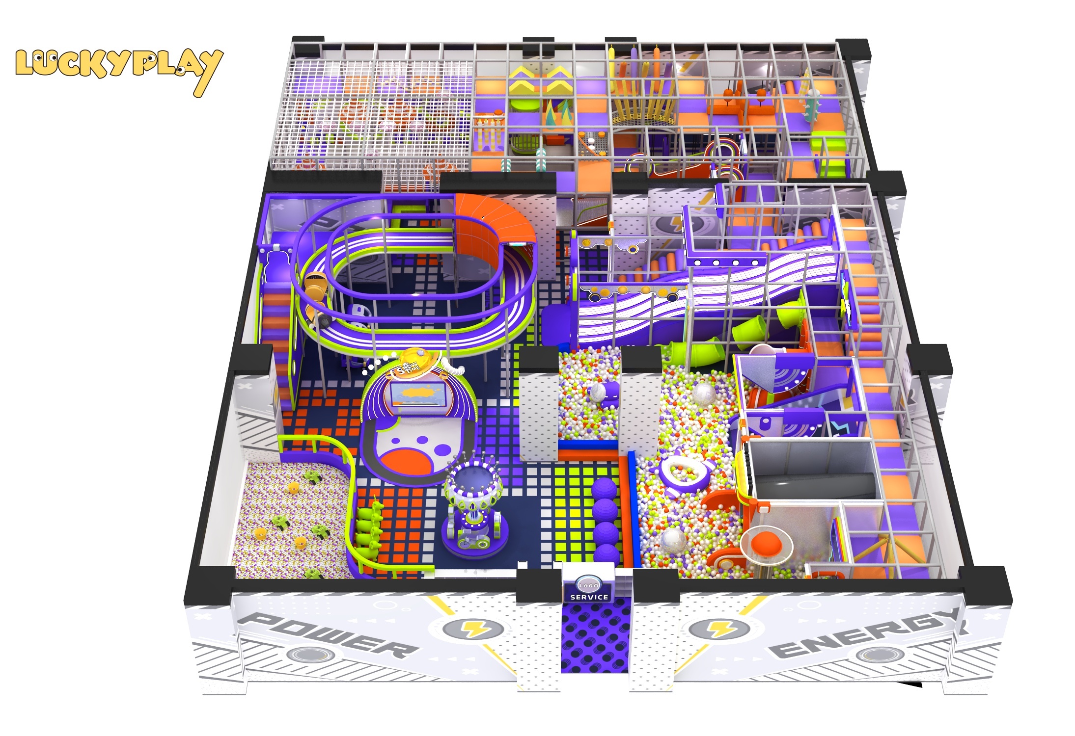Quantum Energy Style Commercial Indoor Playground with Spiral Slides and Soft Play Zones