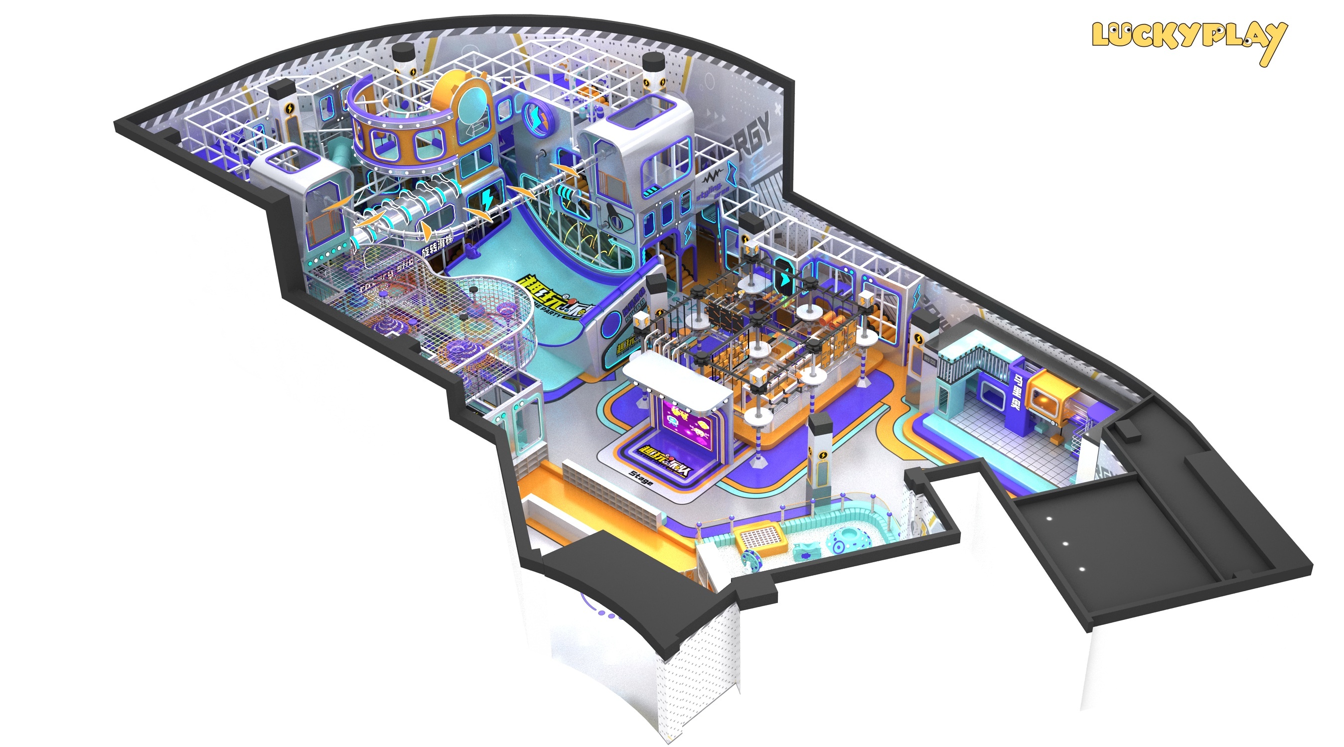 Urban Sports Style Adventure Indoor Playground with High Rope Course and Climbing Challenges
