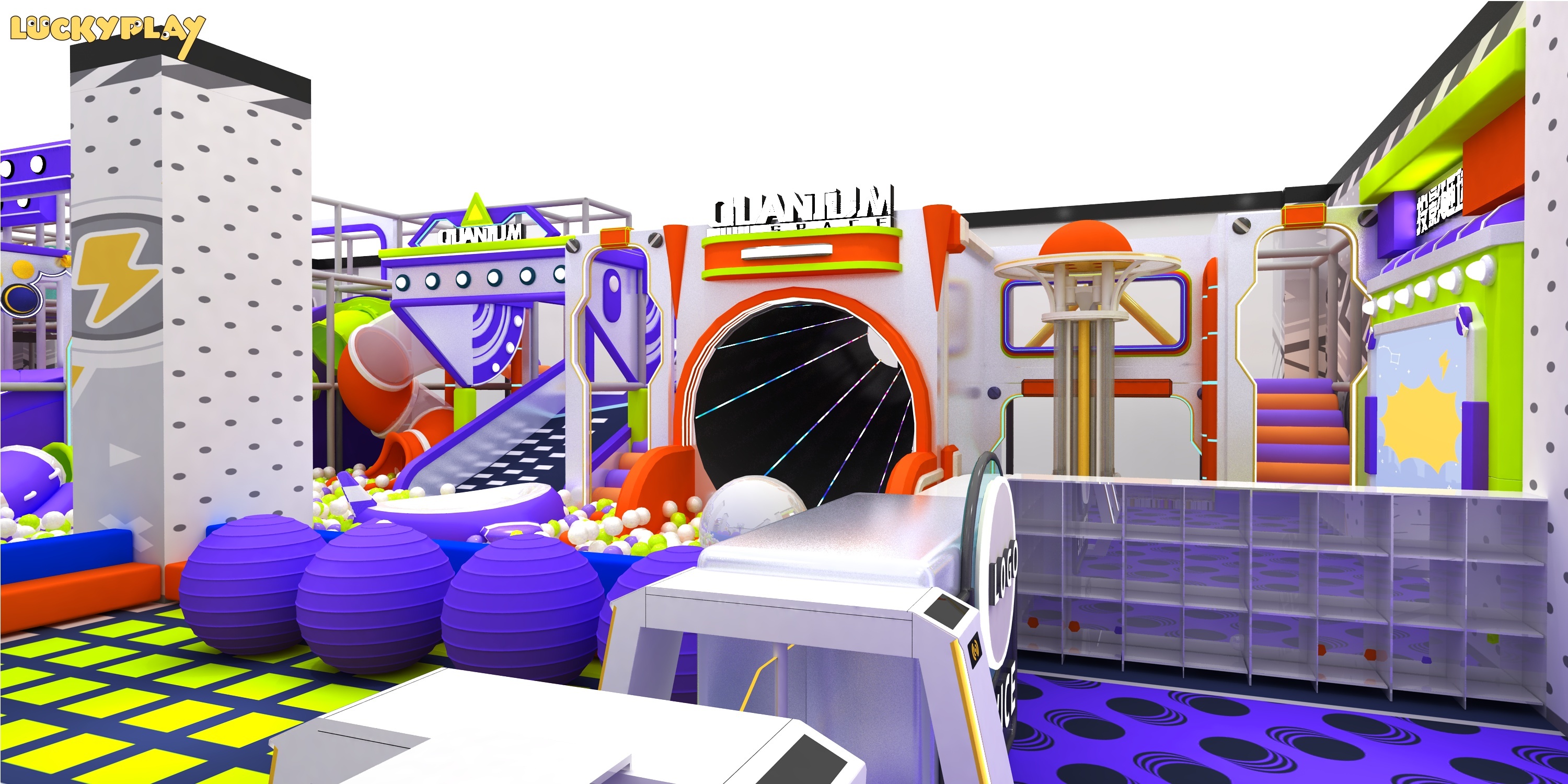 Quantum Energy Style Commercial Indoor Playground with Spiral Slides and Soft Play Zones