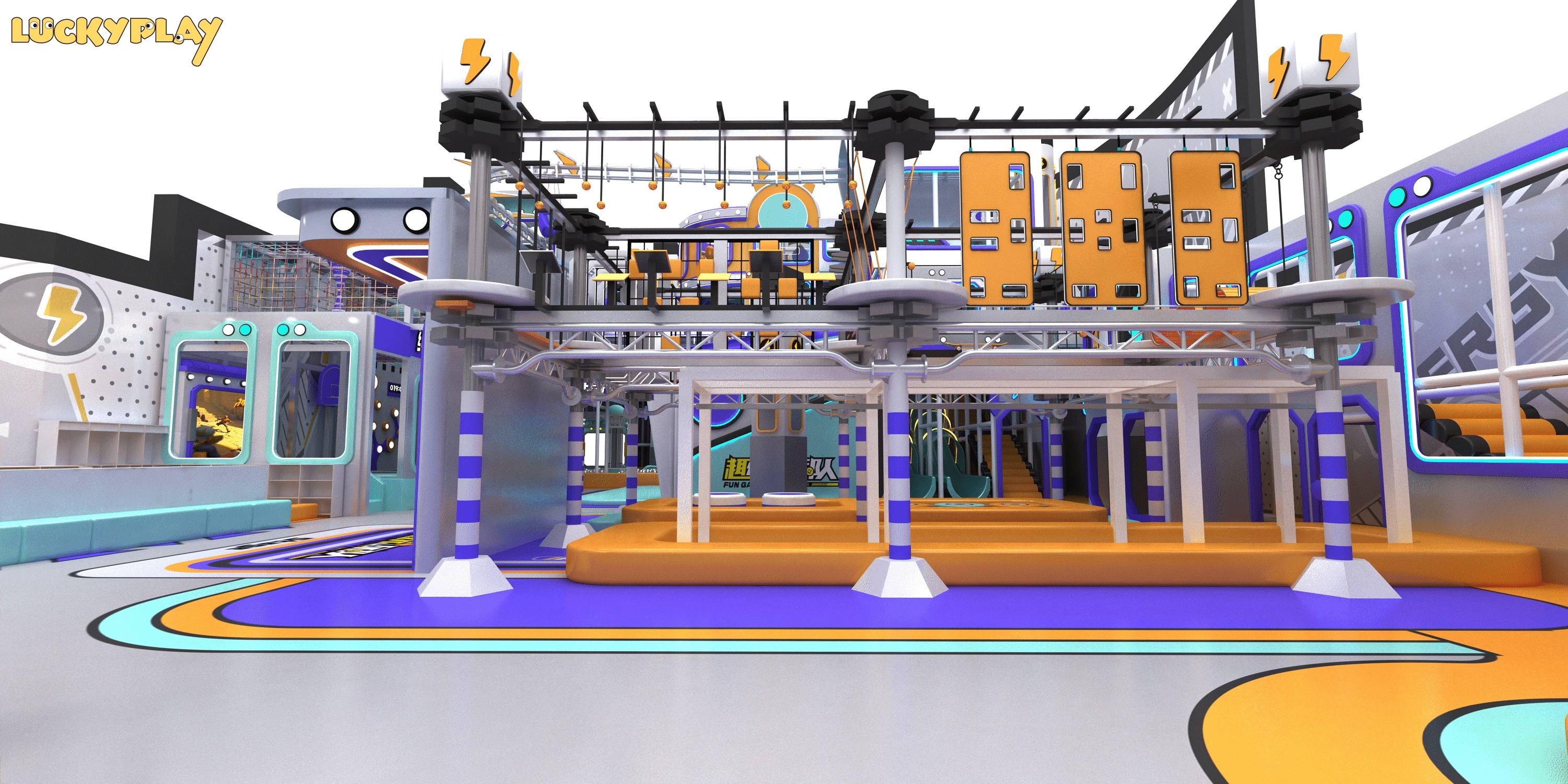 Urban Sports Style Adventure Indoor Playground with High Rope Course and Climbing Challenges