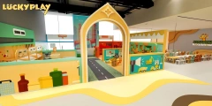 Creative workshop in giraffe-themed playground, children making crafts