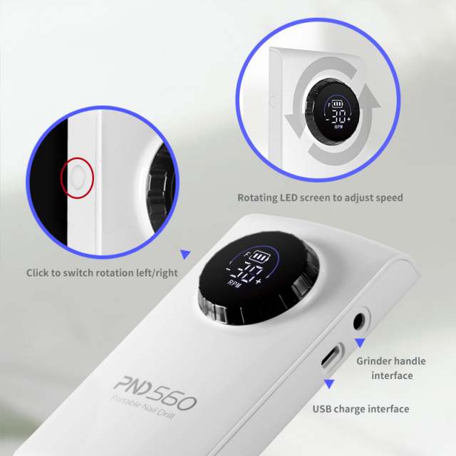 OEM New Arrival Nail Salon Equipment Rechargeable Liquid Crystal Display Portable Brushless Drill Machine 35000rpm