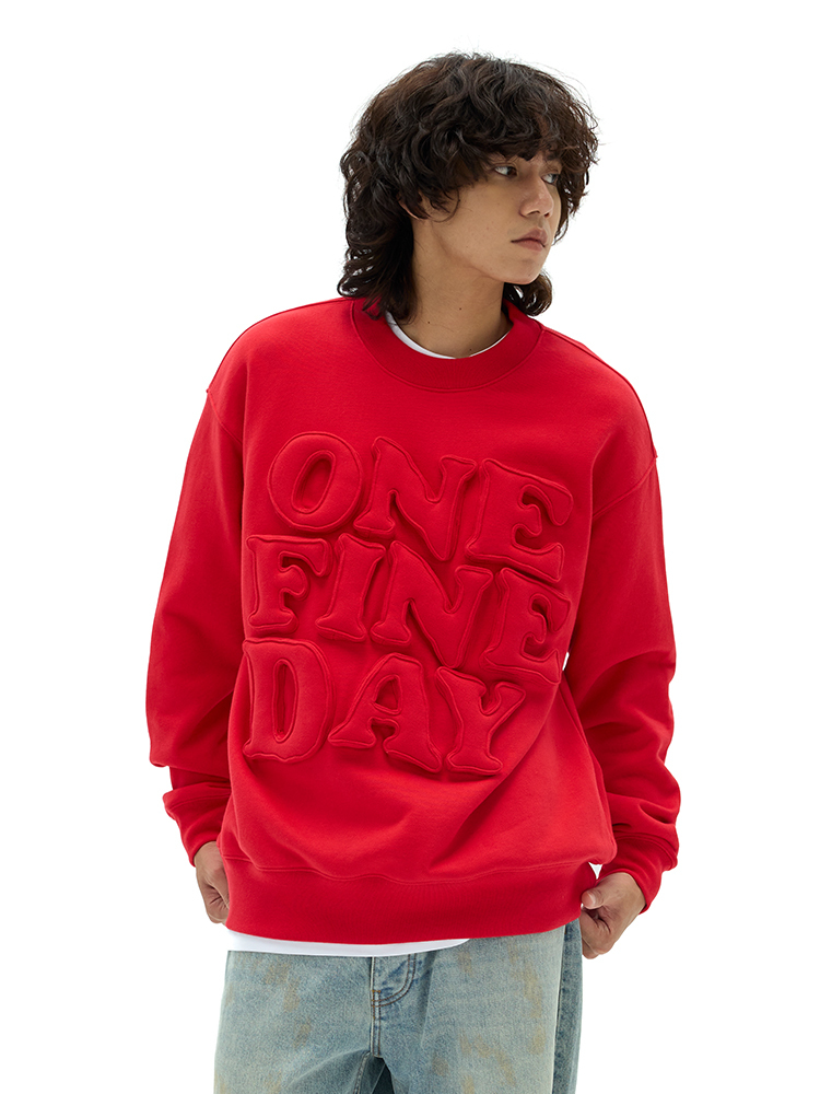 Cotton-filled 3D Raised Slogan Crewsweatshirt Embroidered Detail Oversized Fit Unisex Warm Streetwear Essential SQQZ PROJECT Original