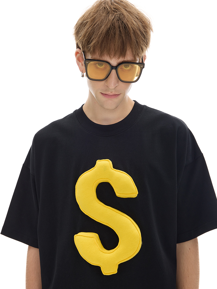 Cotton-filled 3D Raised Dollar Sign T-shirt Hand-printed Design Crewneck Unisex Oversized Comfort Streetwear Top SQQZ PROJECT Original