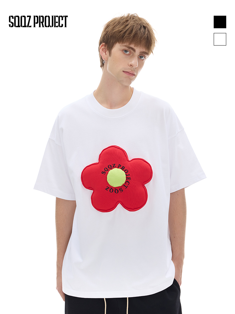 Cotton-filled 3D Floral Embroidery T-shirt Hand-stitched Design Crewneck Unisex Oversized Comfort Streetwear Top SQQZ PROJECT Original