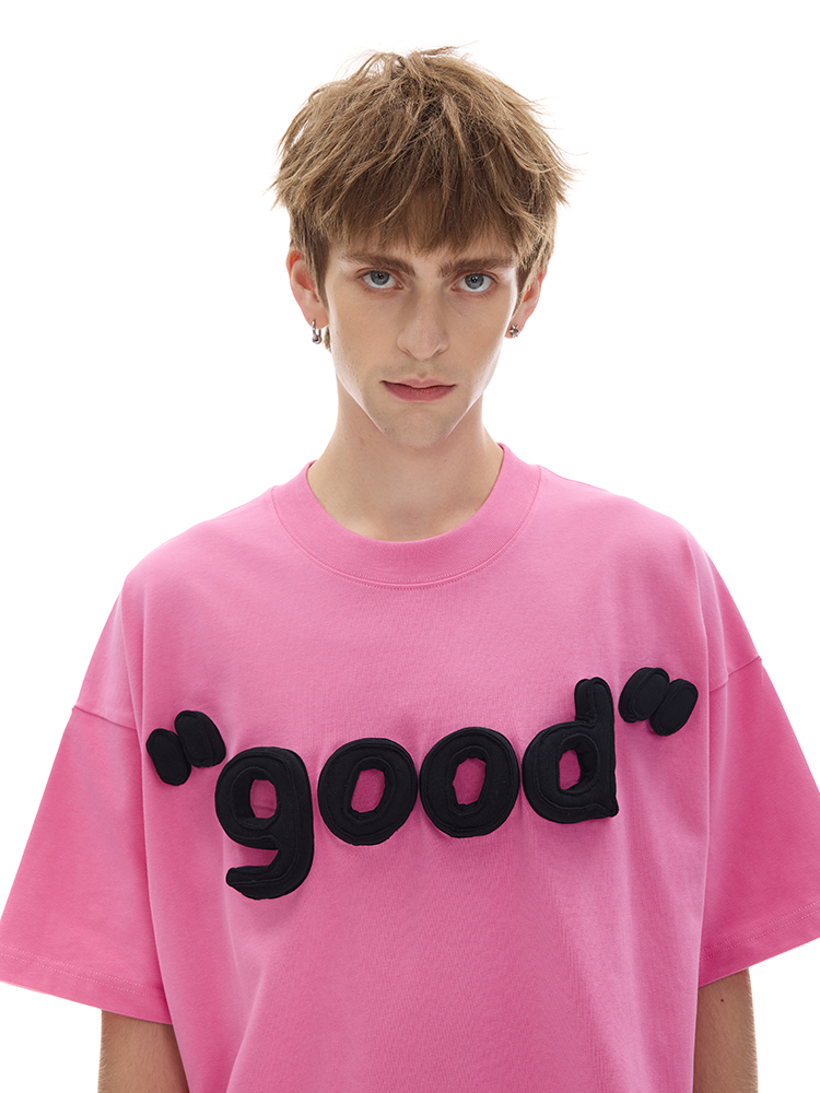 Cotton-filled 3D Raised "good" Text T-shirt Hand-printed Design Crewneck Unisex Oversized Comfort Streetwear Top SQQZ PROJECT Original