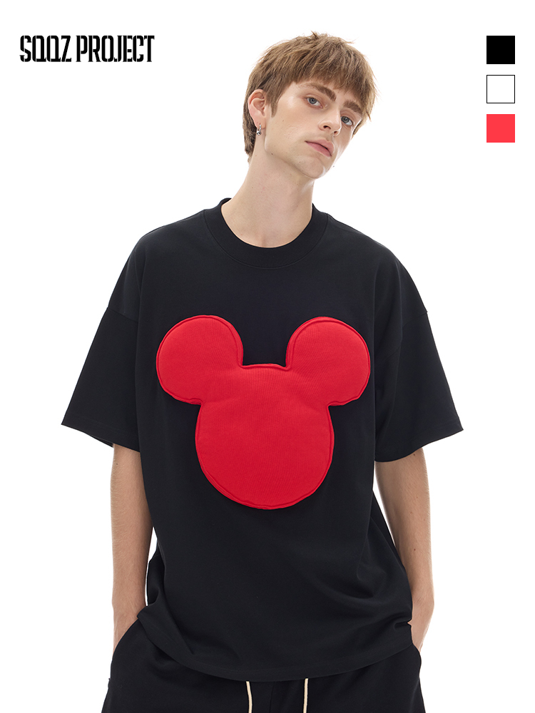 Cotton-filled 3D Raised Mickey Graphic T-shirt Hand-printed Design Crewneck Unisex Oversized Comfort Streetwear Top SQQZ PROJECT Original