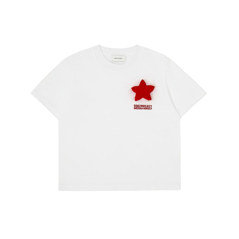 Cotton-filled 3D Single Star Graphic T-shirt Hand-printed Design Crewneck Kids Oversized Comfort Playwear Top SQQZ PROJECT Original