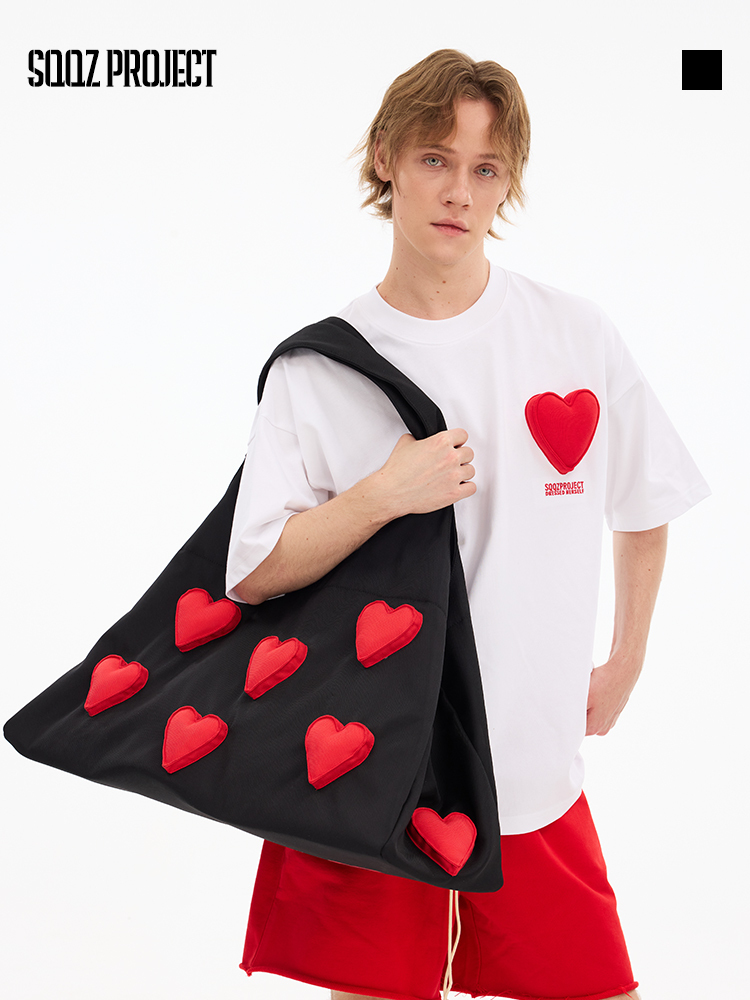 Cotton-filled 3D Raised Multi Hearts Sling Bag Compact Design Adjustable Strap Couples Travel Ski Streetwear SQQZ PROJECT Original