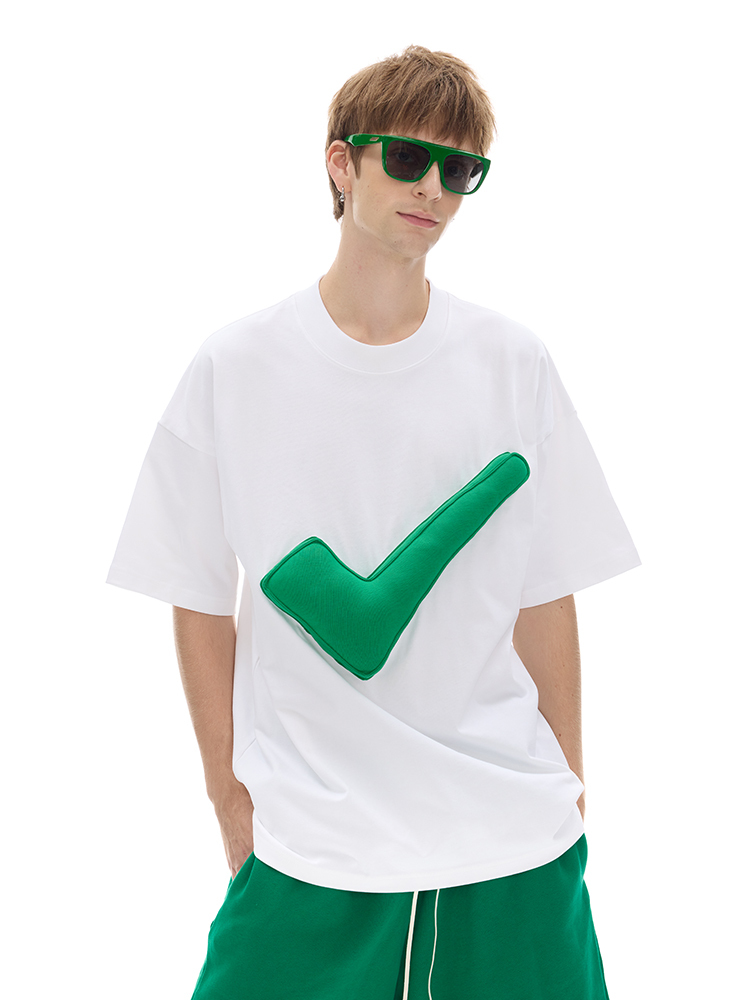 Cotton-filled 3D Raised "Correct" Symbol T-shirt Hand-printed Design Crewneck Unisex Oversized Comfort Streetwear Top SQQZ PROJECT Original