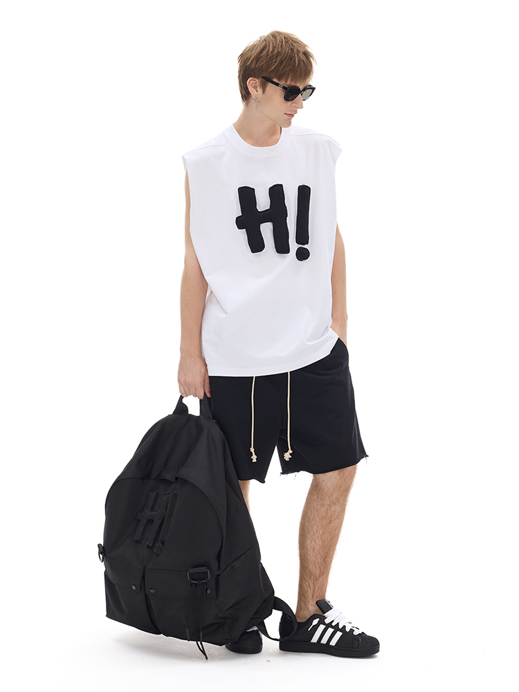 Cotton-filled 3D Raised H! Text Sleeveless Tank Hand-printed Design Unisex Oversized Comfort Streetwear Top SQQZ PROJECT Original