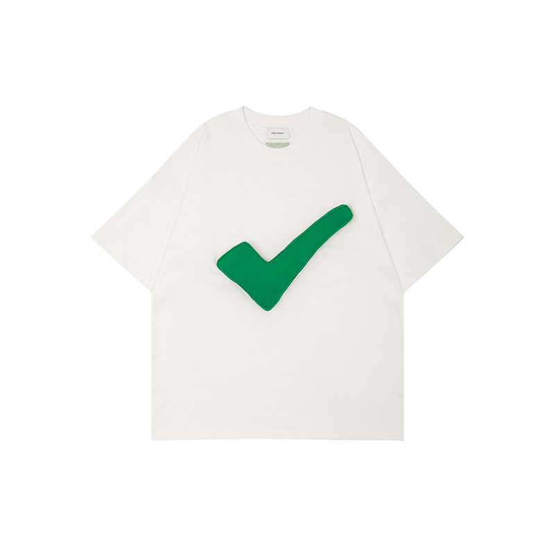 Cotton-filled 3D Raised "Correct" Symbol T-shirt Hand-printed Design Crewneck Unisex Oversized Comfort Streetwear Top SQQZ PROJECT Original