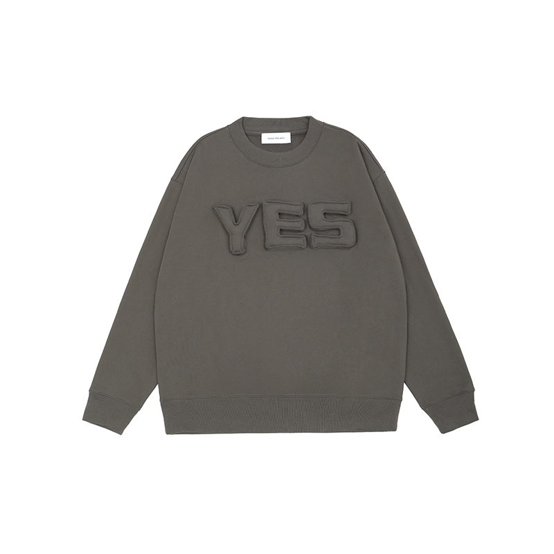 Cotton-filled 3D Raised YES Lettering Crewsweatshirt Bold Typography Oversized Fit Couples Matching Streetwear SQQZ PROJECT Original