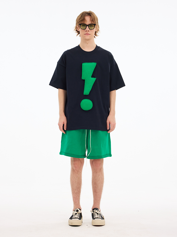 3D Lightning & Exclamation Cotton Padding Oversized Short Sleeve T-Shirt - Couples