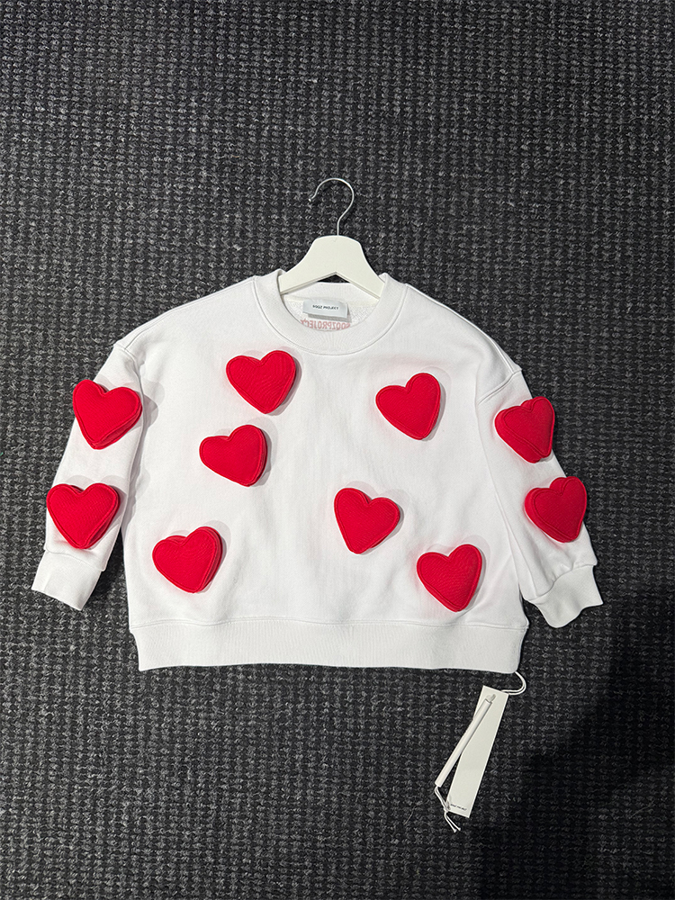 Cotton-filled 3D Heart Graphic Crewsweatshirt Embroidered Detail Kids Warm Comfort Playwear SQQZ PROJECT Original