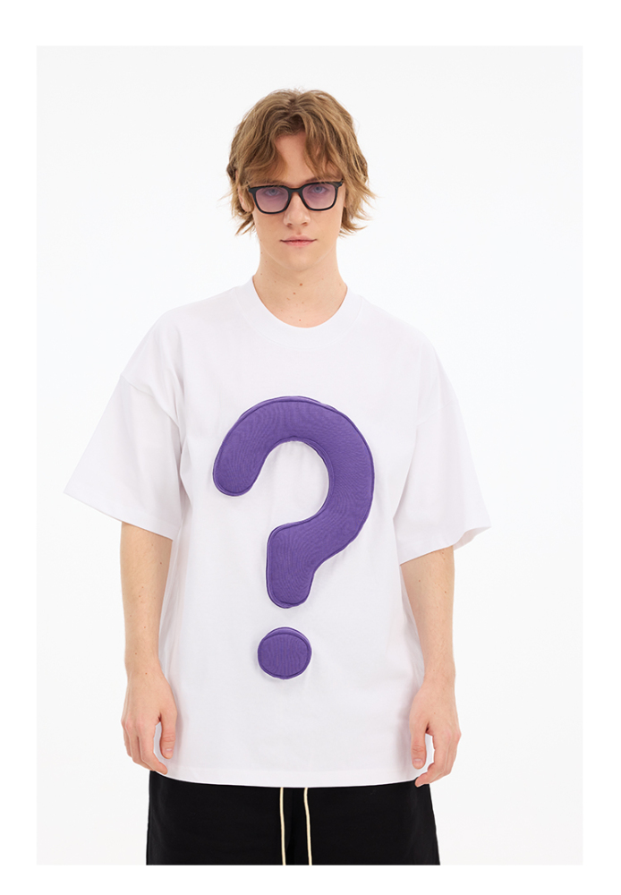 3D Question Mark Cotton Padding Oversized Crewneck Short Sleeve T-Shirt - Couples
