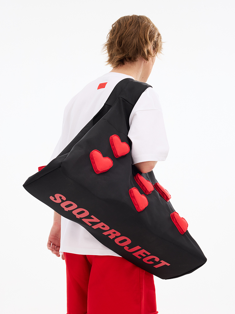 Cotton-filled 3D Raised Multi Hearts Sling Bag Compact Design Adjustable Strap Couples Travel Ski Streetwear SQQZ PROJECT Original