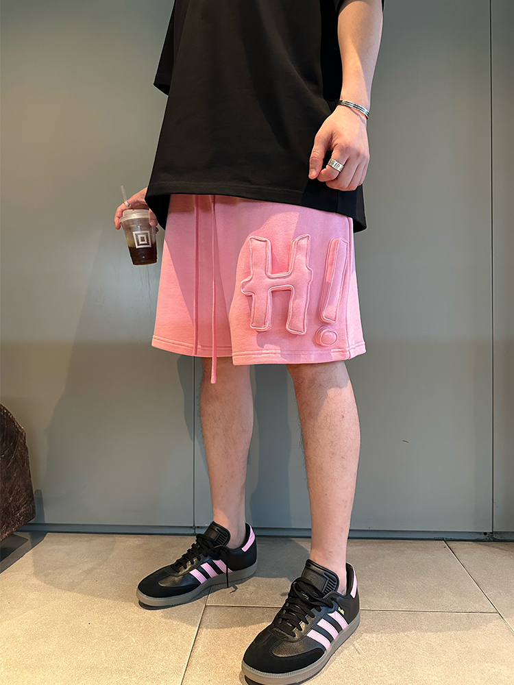 Cotton-filled 3D Raised "Hi" Lettering Sweatshorts 480GSM Heavyweight Unisex Oversized Fit Couples Summer Essential SQQZ PROJECT Original
