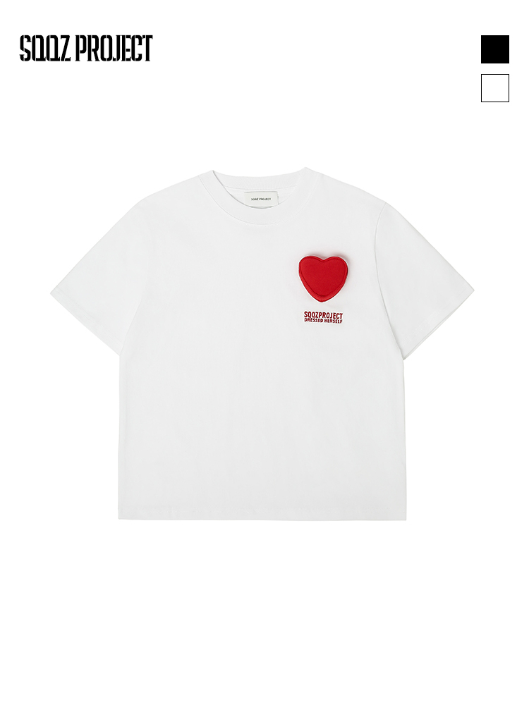 Cotton-filled 3D Single Heart Graphic T-shirt Hand-printed Design Crewneck Kids Oversized Comfort Playwear Top SQQZ PROJECT Original