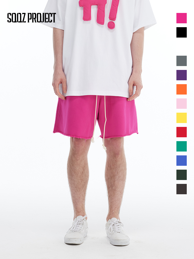 480GSM Terry Frayed Hem Shorts Distressed Edge Pink Summer Casual Streetwear Bottom SQQZ PROJECT Original