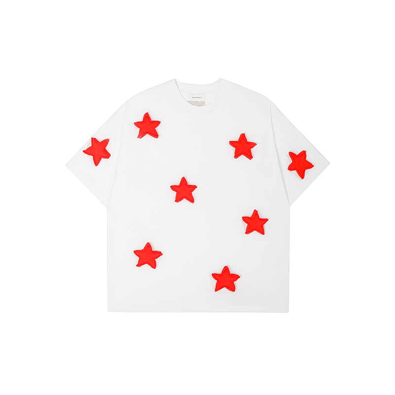 3D Stars Pattern Cotton Padding Oversized Short Sleeve T-Shirt - Couples