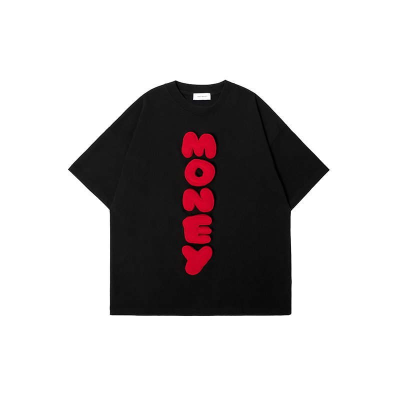 Cotton-filled 3D Raised MONEY Text T-shirt Hand-printed Design Crewneck Unisex Oversized Comfort Streetwear Top SQQZ PROJECT Original