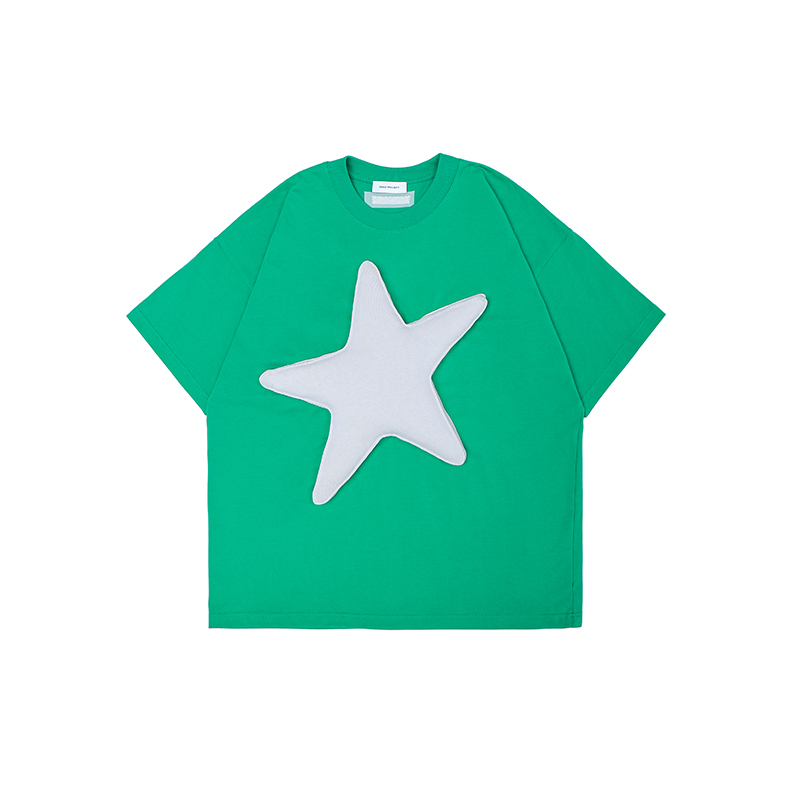 Color Block 3D Star Cotton Padding Oversized Short Sleeve T-Shirt - Unisex