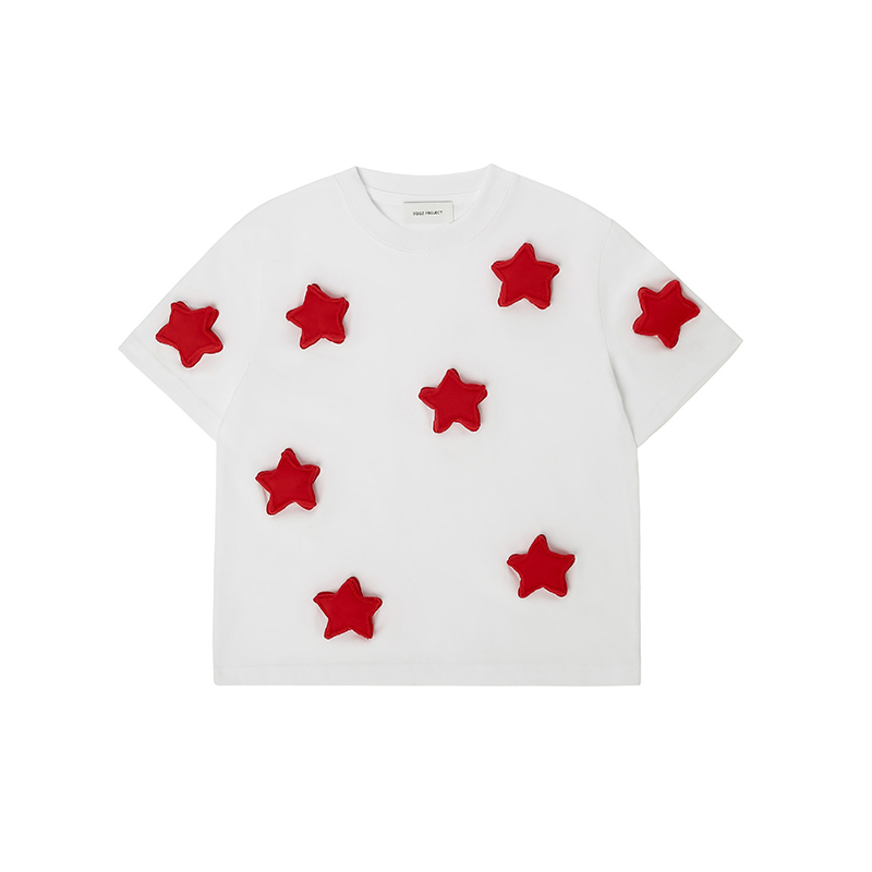 Cotton-filled 3D Allover Stars Graphic T-shirt Hand-printed Design Crewneck Kids Oversized Comfort Playwear Top SQQZ PROJECT Original