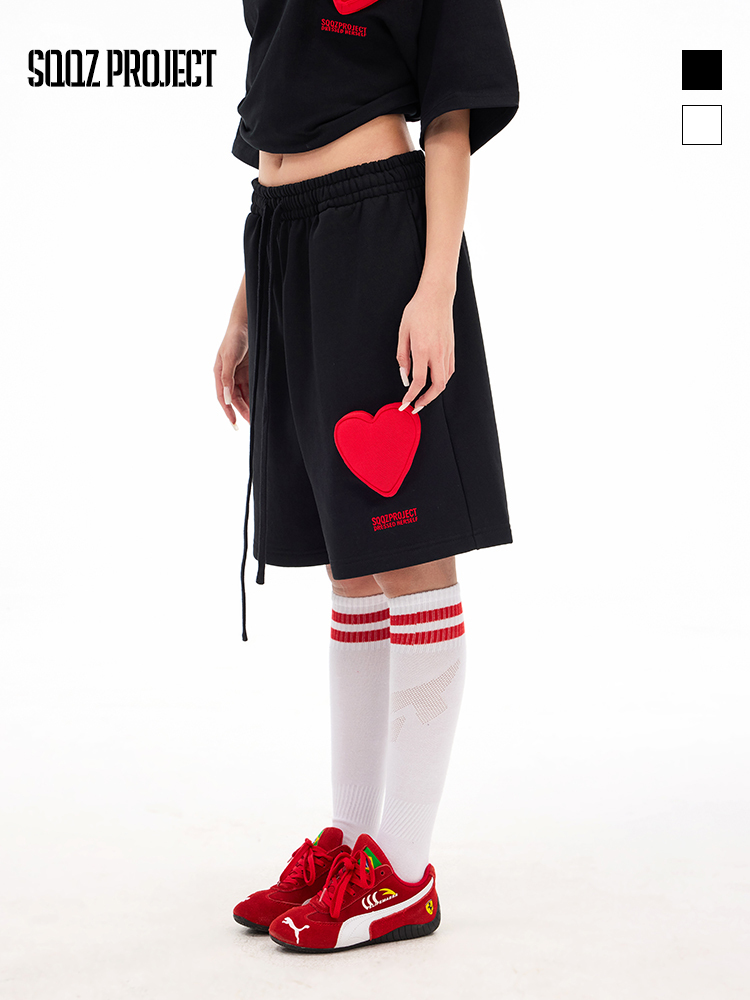 3D Heart Cotton Padding Sweatpants Shorts - Unisex