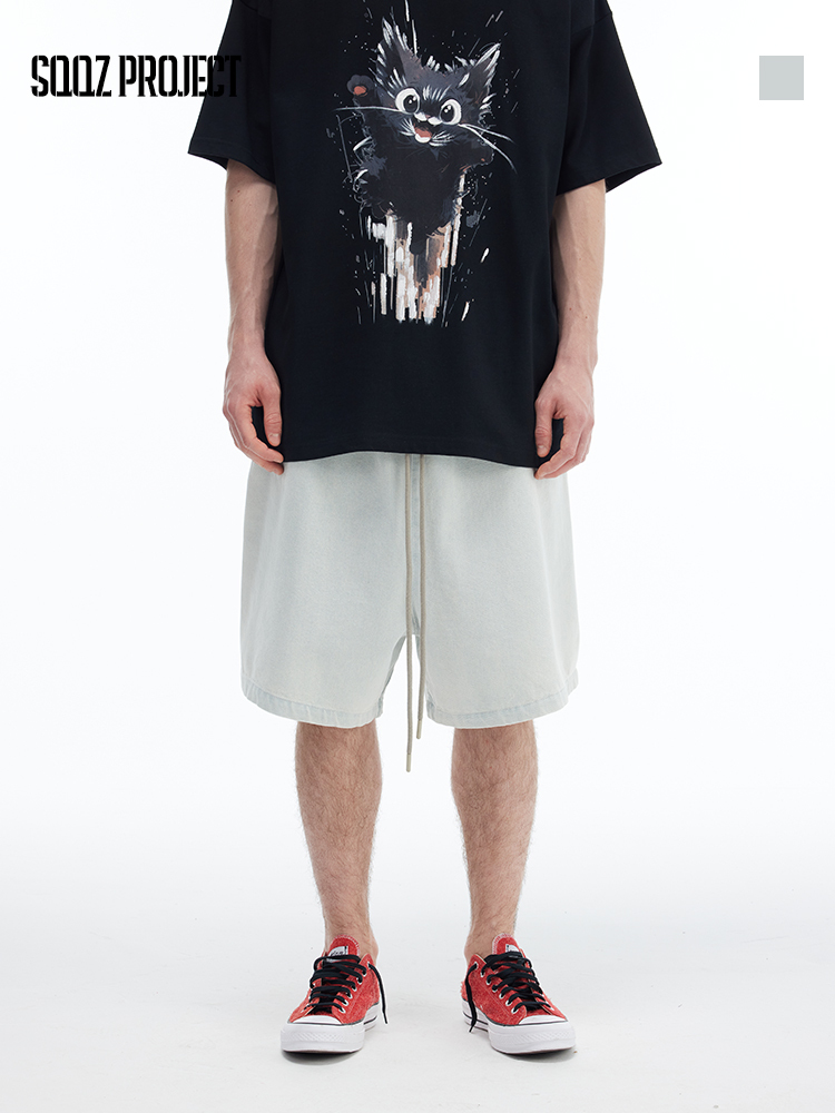 440GSM Straight Leg Denim Shorts High Street Fashion Stretch Comfort Summer Streetwear Essential SQQZ PROJECT Original