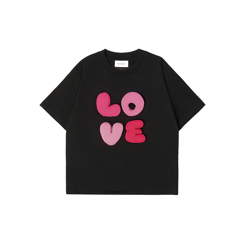 Cotton-filled 3D LOVE Lettering T-shirt Hand-printed Design Crewneck Kids Oversized Comfort Playwear Top SQQZ PROJECT Original