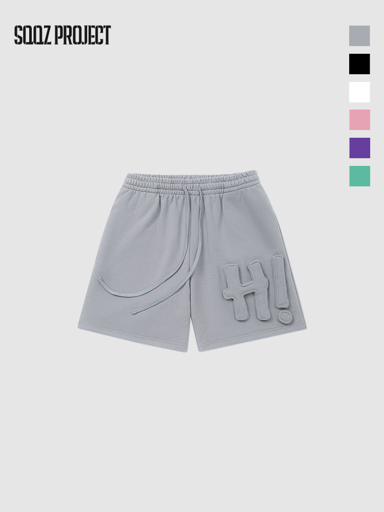 Cotton-filled 3D Raised "Hi" Lettering Sweatshorts 480GSM Heavyweight Unisex Oversized Fit Couples Summer Essential SQQZ PROJECT Original