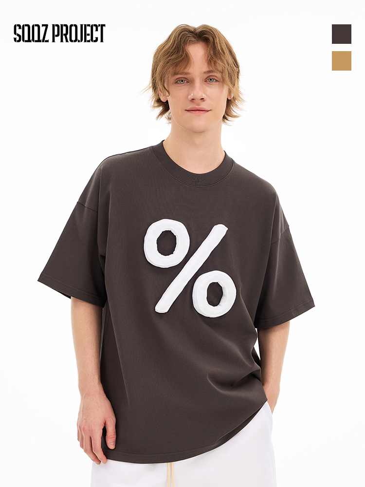 3D Percent Puff Print Oversized Crewneck Short Sleeve T-Shirt - Unisex