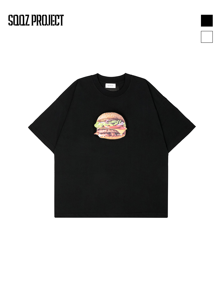 3D Burger Cotton Padding Oversized Crewneck Short Sleeve T-Shirt - Unisex
