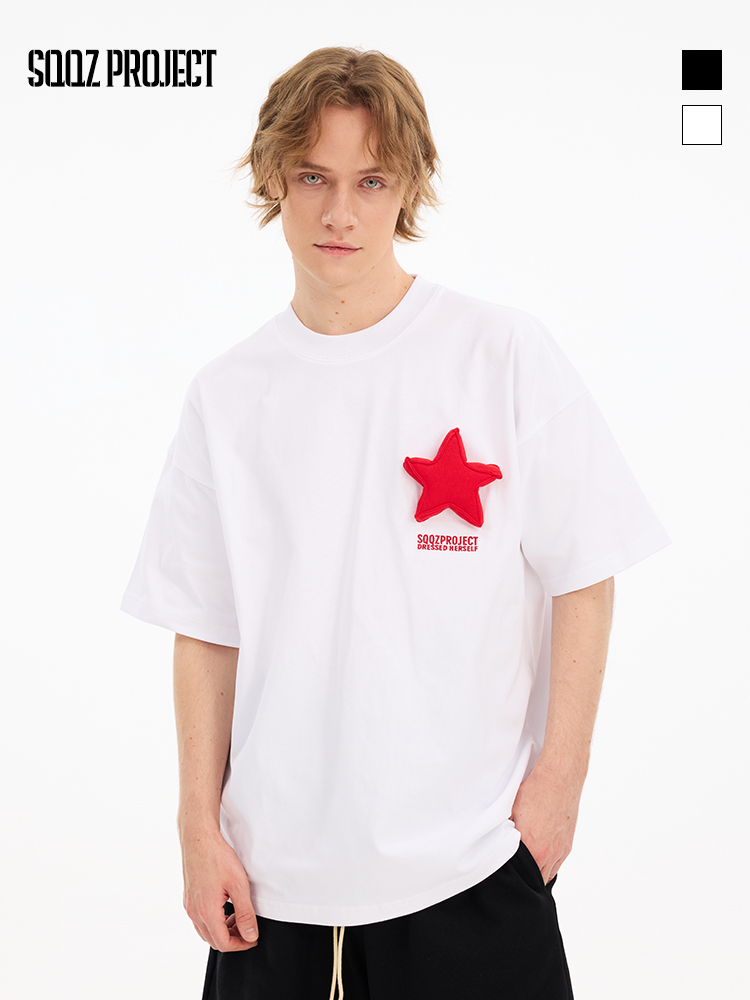 3D Star Cotton Padding Oversized Short Sleeve T-Shirt - Couples