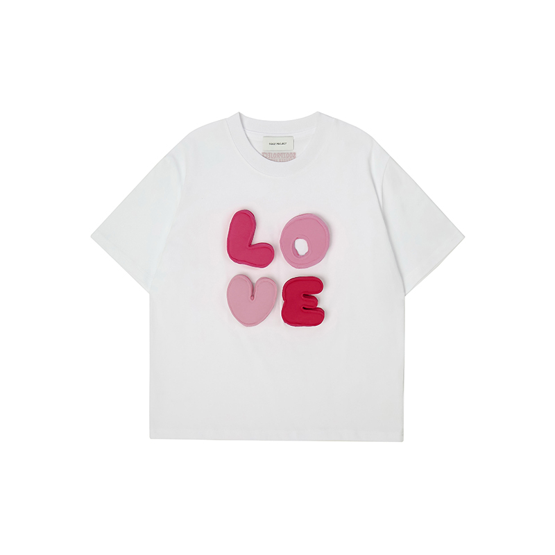 Cotton-filled 3D LOVE Lettering T-shirt Hand-printed Design Crewneck Kids Oversized Comfort Playwear Top SQQZ PROJECT Original