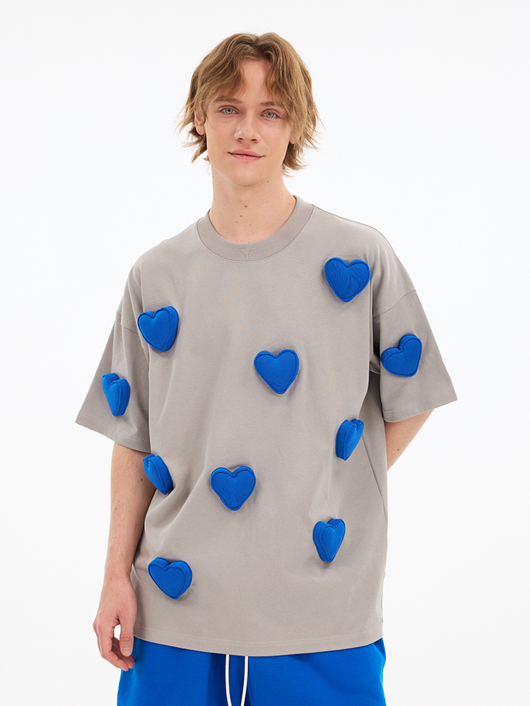 3D Embossed Heart Crewneck Heavyweight T-Shirt