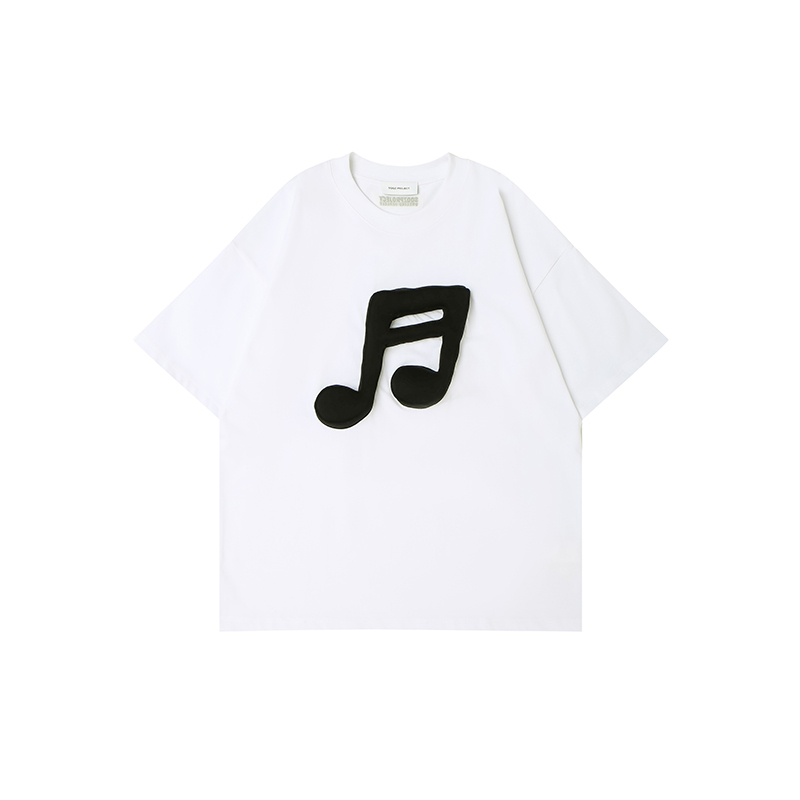 Cotton-filled 3D Raised Music Note Logo T-shirt Hand-printed Design Crewneck Unisex Oversized Comfort Streetwear Top SQQZ PROJECT Original