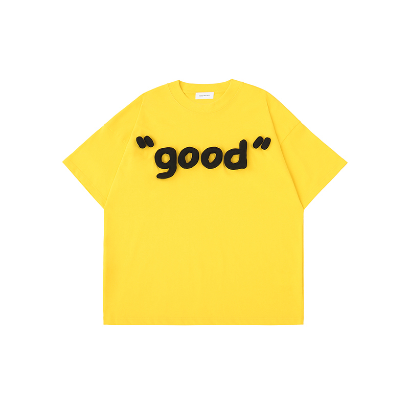 Cotton-filled 3D Raised "good" Text T-shirt Hand-printed Design Crewneck Unisex Oversized Comfort Streetwear Top SQQZ PROJECT Original
