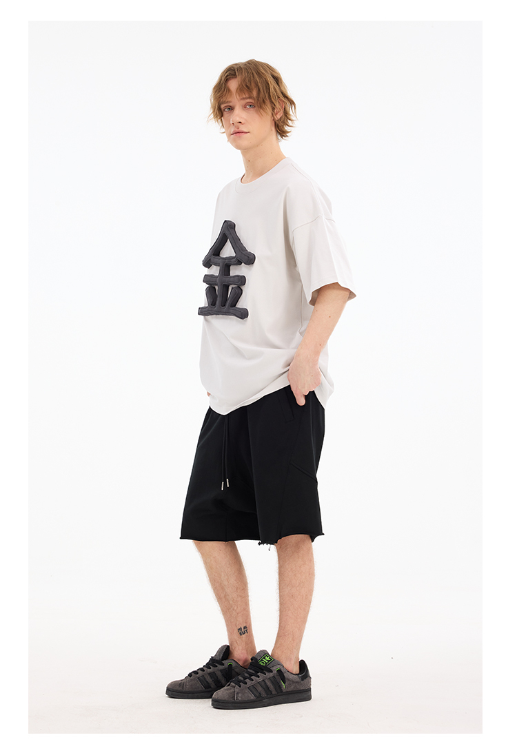 3D Elements Cotton Padding Oversized Short Sleeve T-Shirt - Couples