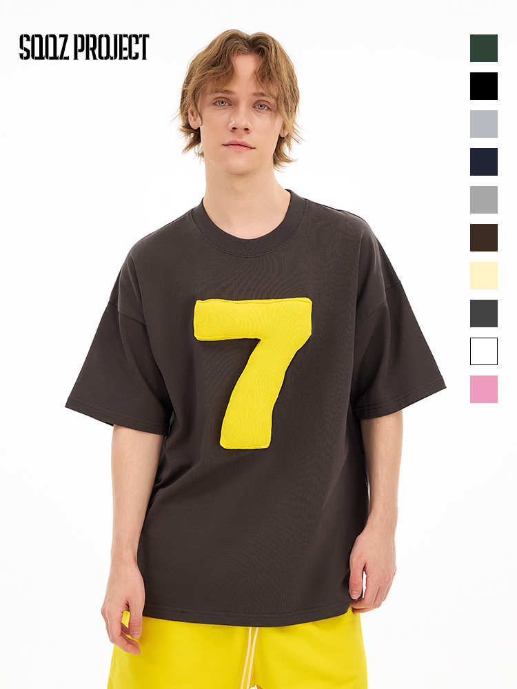 Cotton-filled 3D Raised Numbers Graphic T-shirt Hand-printed Design Crewneck Unisex Oversized Comfort Streetwear Top SQQZ PROJECT Original