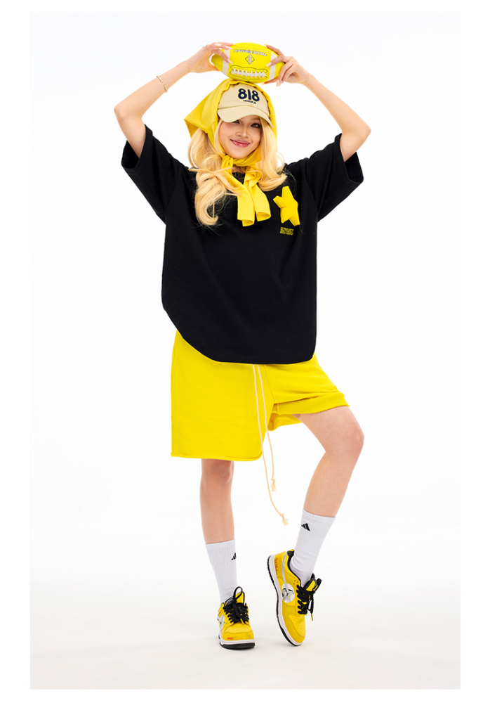 3D Star Cotton Padding Oversized Short Sleeve T-Shirt - Couples