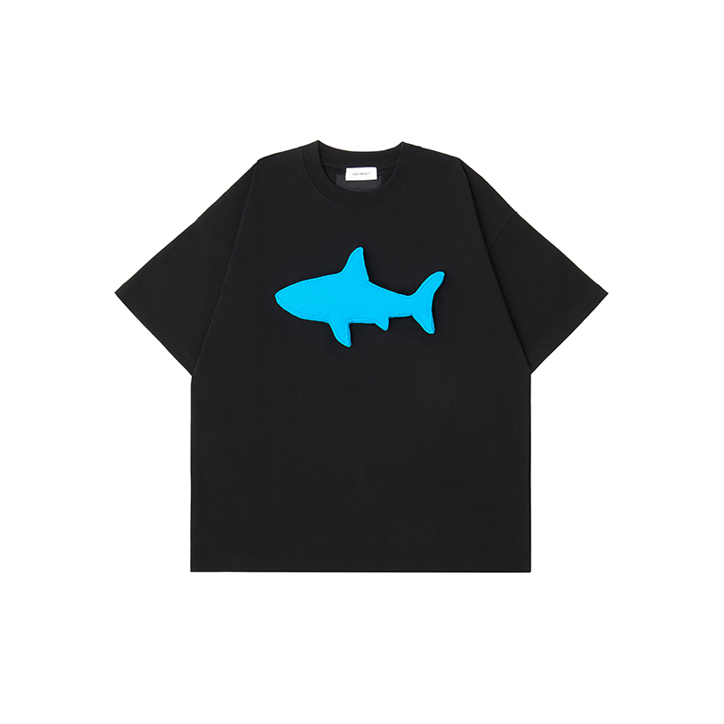 Cotton-filled 3D Raised Shark Graphic T-shirt Hand-printed Design Crewneck Unisex Oversized Comfort Streetwear Top SQQZ PROJECT Original