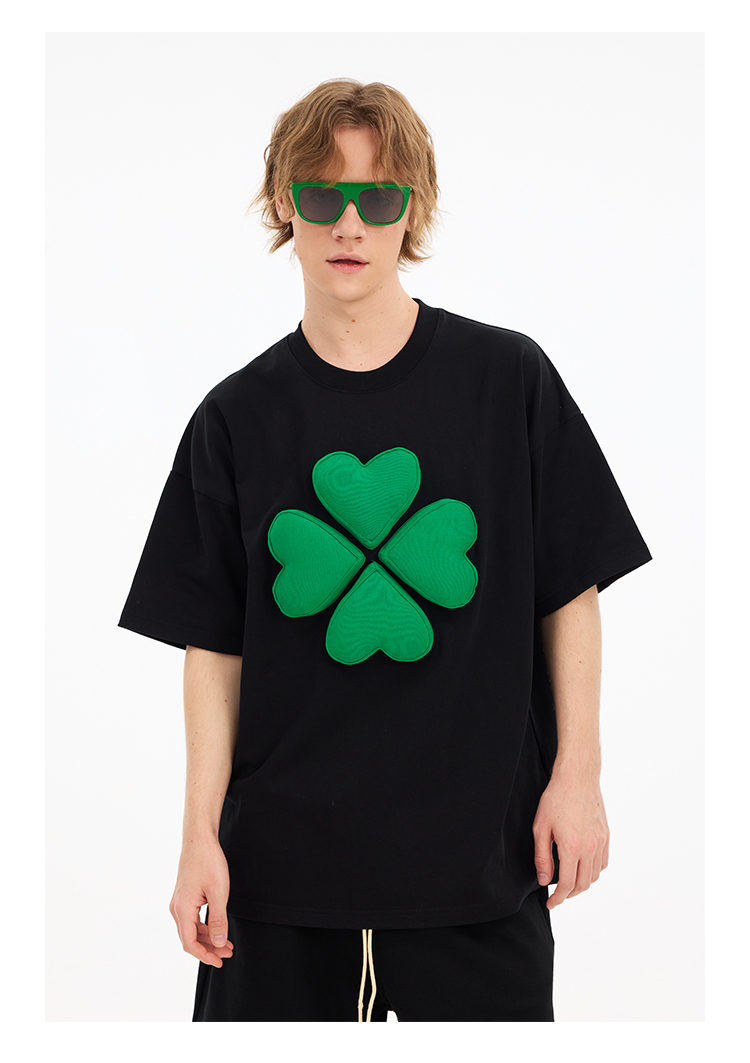 3D Clover Cotton Padding Oversized Short Sleeve T-Shirt - Couples