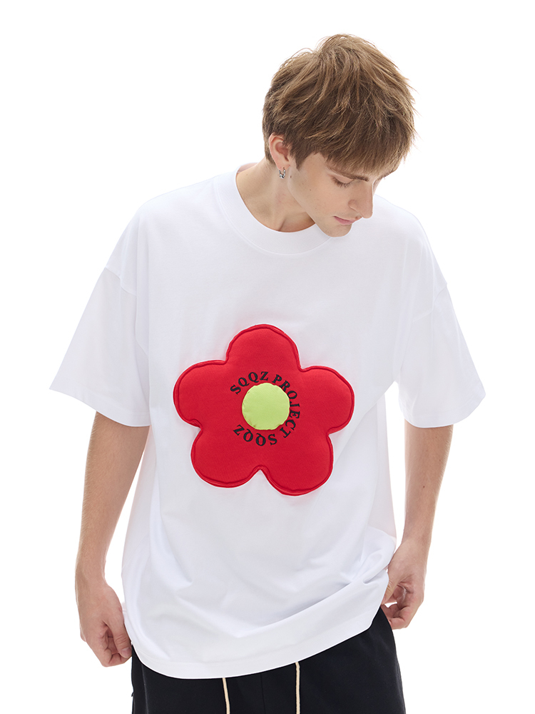 Cotton-filled 3D Floral Embroidery T-shirt Hand-stitched Design Crewneck Unisex Oversized Comfort Streetwear Top SQQZ PROJECT Original