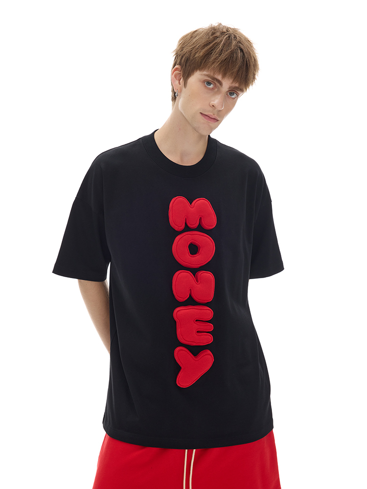 Cotton-filled 3D Raised MONEY Text T-shirt Hand-printed Design Crewneck Unisex Oversized Comfort Streetwear Top SQQZ PROJECT Original